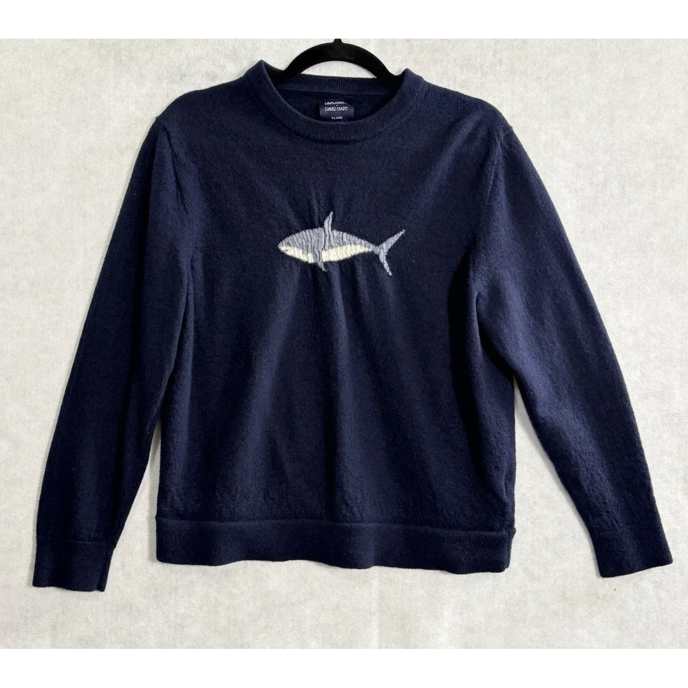 UNTUCKIT Men Frappato Shark Merino Wool Pullover Sweater Sz XL Navy Blue 4-9